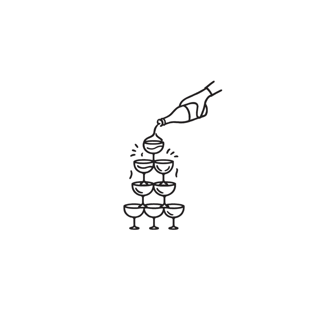 Champagne Tower — A Celebration of Life & Overflowing Joy by DOVIANA Tattoo Studio (width 0.5‘’)