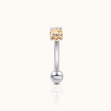 DOVIANA implant-grade titanium belly button ring with an internally threaded curved navel barbell, round champagne CZ, and polished ball end.