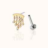 Chandelier Wide Tassel Threadless Labret Titanium PVD Gold Flat Back Earring by Doviana