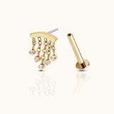 Chandelier Wide Tassel Threadless Labret Titanium PVD Gold Flat Back Earring by Doviana