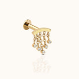 Chandelier Wide Tassel Threadless Labret Titanium PVD Gold Flat Back Earring by Doviana