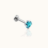 Classic Aquamarine CZ 3mm Silver Color Threadless Labret Implant Grade Titanium Flat Back Earring by Doviana