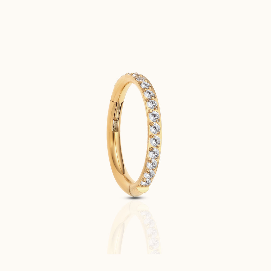 Classic CZ Clicker 10mm Titanium PVD Gold Hinged Hoop Earring