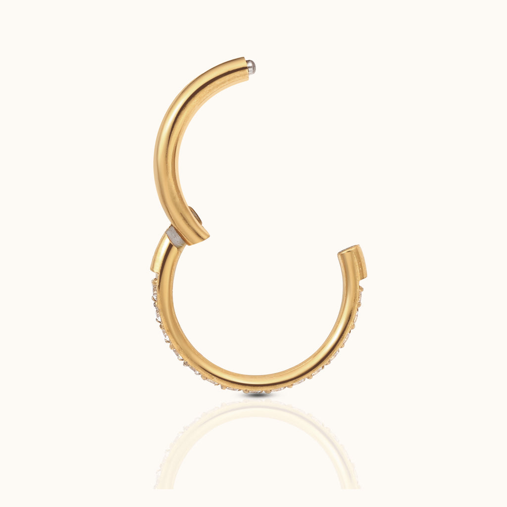 Classic CZ Clicker 10mm Titanium PVD Gold Hinged Hoop Earring