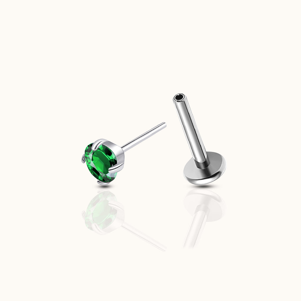 Classic Green CZ 3mm Silver Threadless Labret Titanium Flat Back Earring
by Doviana