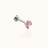 Classic Pink CZ 3mm Silver Color Threadless Labret Implant Grade Titanium F136 Flat Back Earring by Doviana