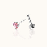 Classic Pink CZ 3mm Silver Color Threadless Labret Implant Grade Titanium F136 Flat Back Earring by Doviana