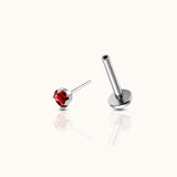 Classic Ruby CZ 2mm Silver Color Threadless Labret Titanium Flat Back Earring by Doviana