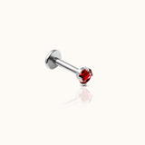 Classic Ruby CZ 2mm Silver Color Threadless Labret Titanium Flat Back Earring by Doviana