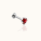 Classic Ruby CZ 3mm Silver Color Threadless Labret Titanium Flat Back Nap Earring by Doviana