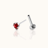 Classic Ruby CZ 3mm Silver Color Threadless Labret Titanium Flat Back Nap Earring by Doviana