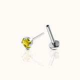 Classic Yellow CZ 3mm Silver Color Threadless Labret Implant Grade Titanium F136 Flat Back Earring by Doviana