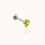 Classic Yellow CZ 3mm Silver Color Threadless Labret Implant Grade Titanium F136 Flat Back Earring by Doviana