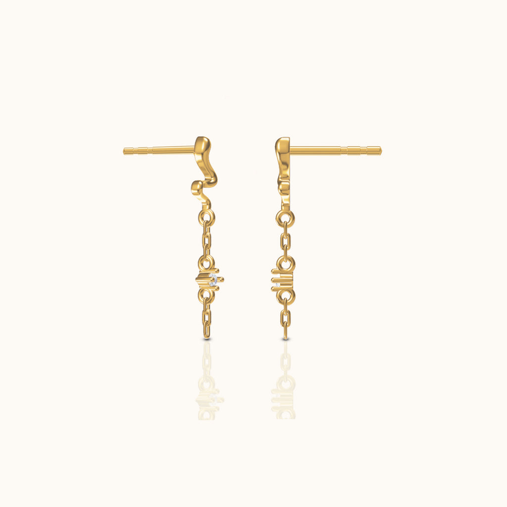 18K Gold Coiled Cobra Snake Mini CZ Dangle Chain Stud Earrings by Doviana