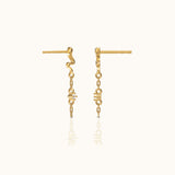 18K Gold Coiled Cobra Snake Mini CZ Dangle Chain Stud Earrings by Doviana