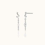 925 Sterling Silver Coiled Cobra Snake Mini CZ Dangle Chain Stud Earrings by Doviana
