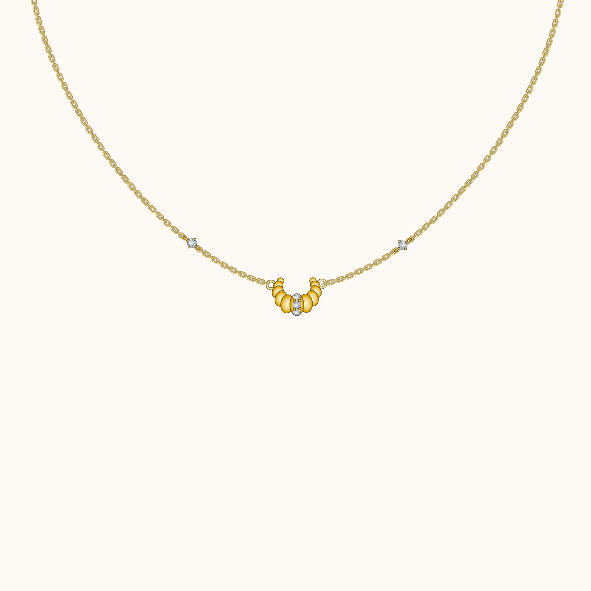 Croissant Dainty CZ Dome Pendant 18K Gold Sterling Silver Necklace by Doviana