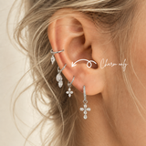DOVIANA triple marquise-cut CZ dangle ear charm made from silver-tone titanium, styled on a hoop earring. Charm sold individually; hoop not included.