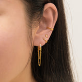 Beautiful Gold Double Layered Tassel Chain CZ Huggie Hoop Dangle Earrings by Doviana