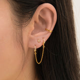 Single Gold Overlap CZ Pave Double Hoop Chain Dangle Earring by Doviana