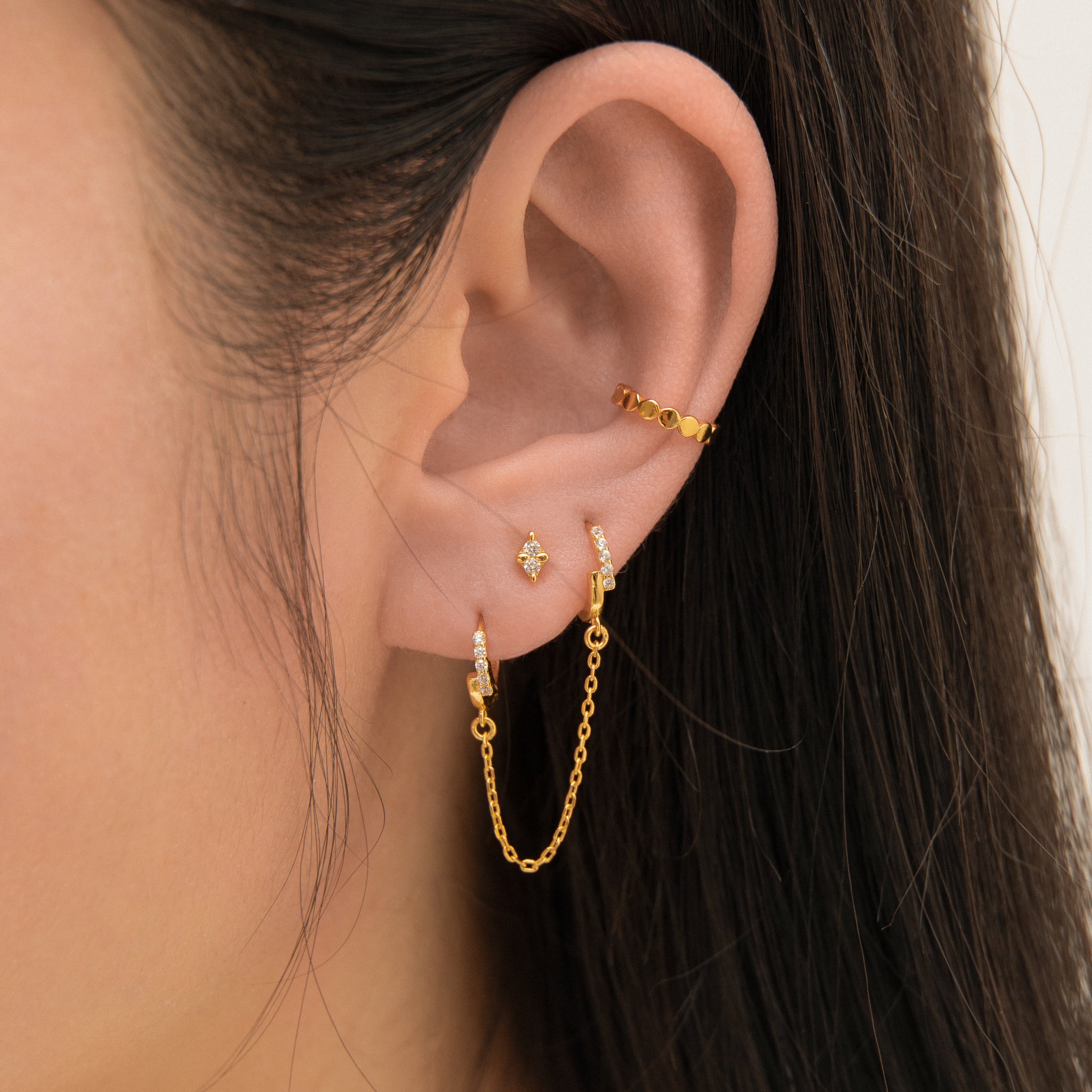 Plain Sleek Gold Cartilage Fake Piercing Round Coin Ear Cuff by Doviana