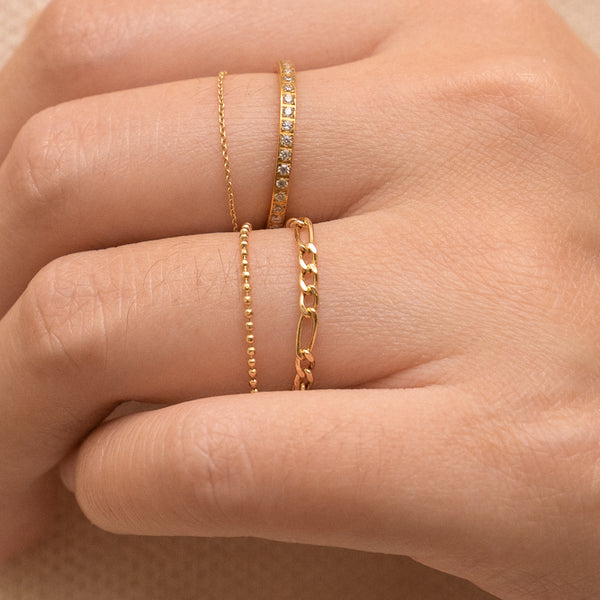 14K Solid Gold Dainty Soft Petite Thin Cable Link Chain Ring by Doviana