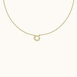 Dainty Gold Circle Petite Charm Dangle Round Pendant Floral CZ Necklace by Doviana