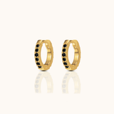 Gold Hoops with Black Stones Dainty Gem Black Zircon Huggie Earrings by Doviana