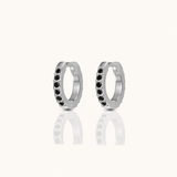 Gold Hoops with Black Stones Dainty Gem Black Zircon Huggie Earrings by Doviana