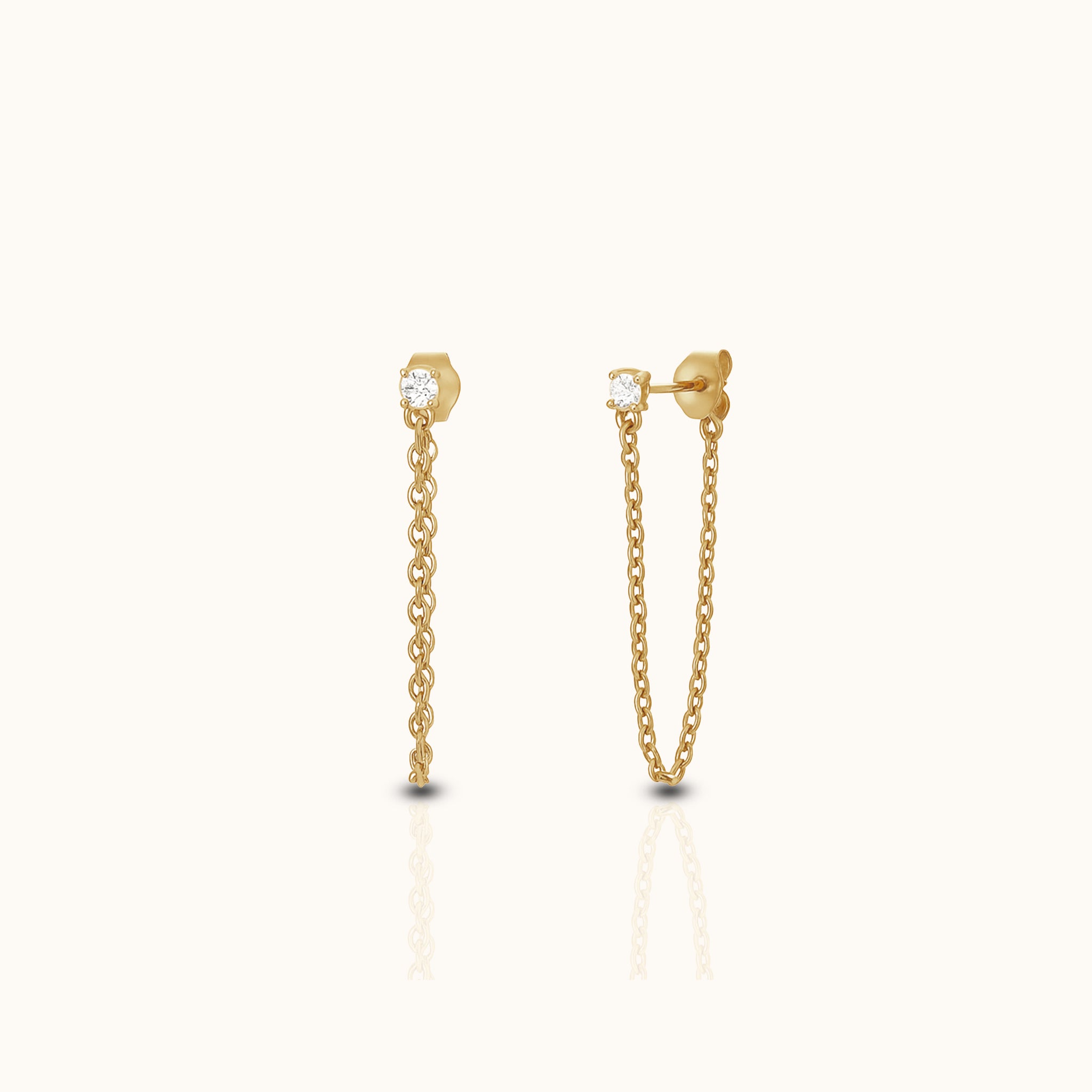 Dainty White CZ Chain Stud Earrings by DOVIANA