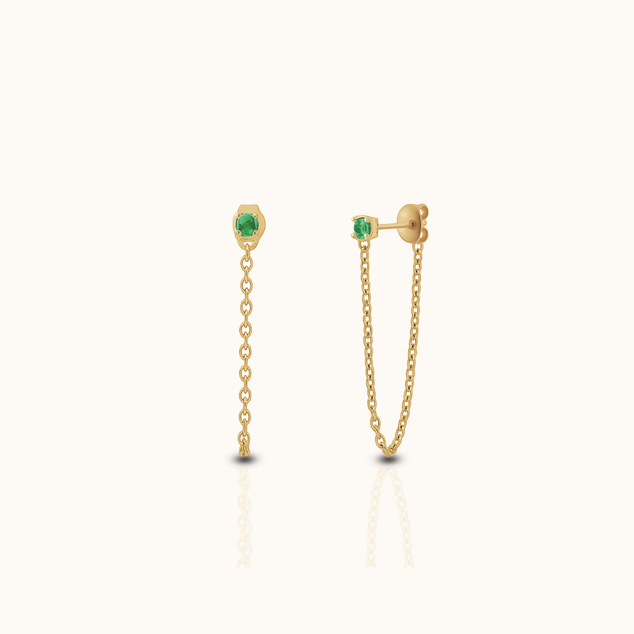 Dainty Green CZ Chain Stud Earrings by DOVIANA