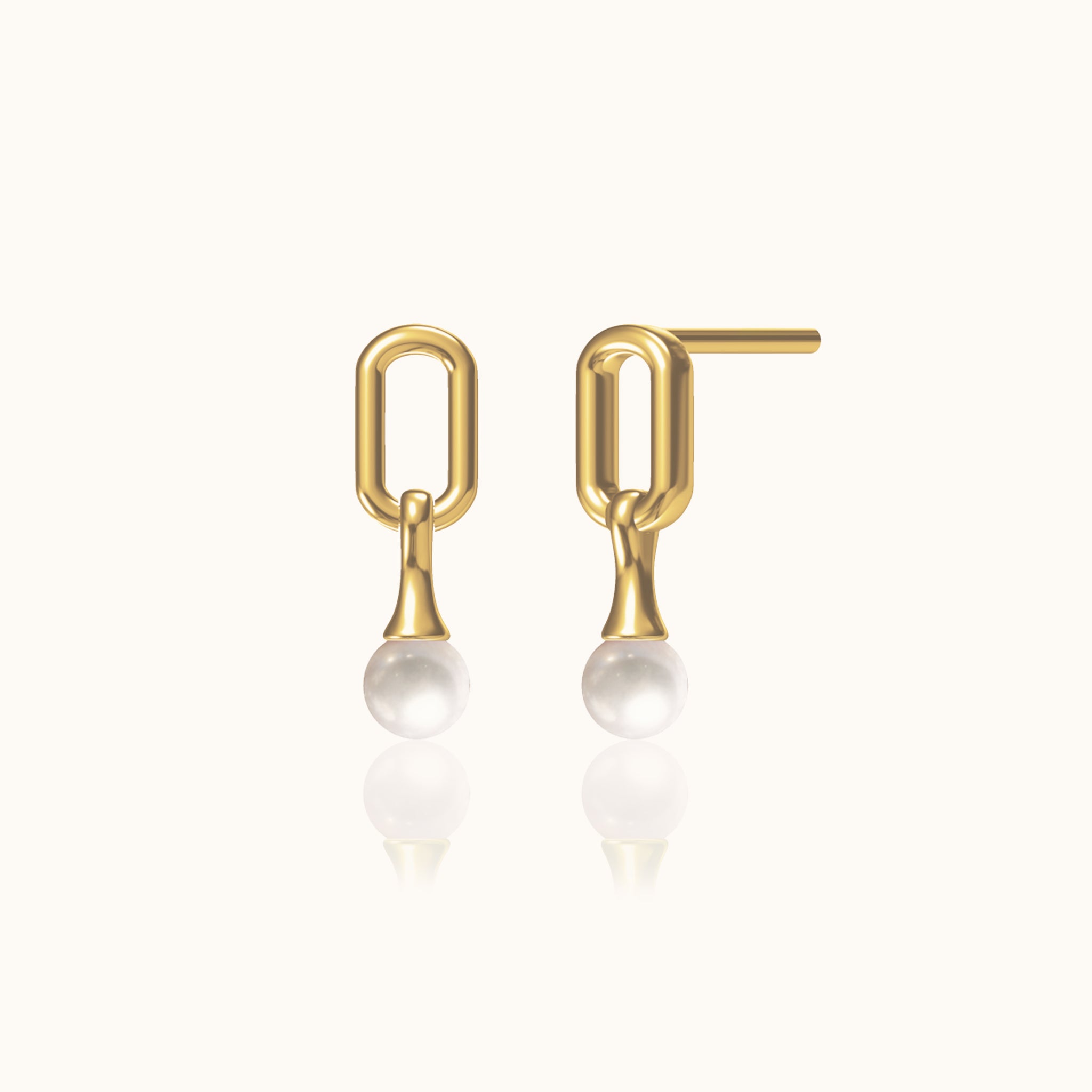 Dangle Natural Pearl Square Gold Stud Earrings by Doviana