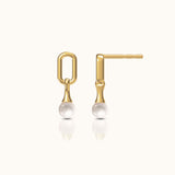 Dangle Natural Pearl Square Gold Vermeil Stud Earrings by Doviana