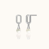 Dangle Natural Pearl Square 925 Sterling Silver Stud Earrings by Doviana