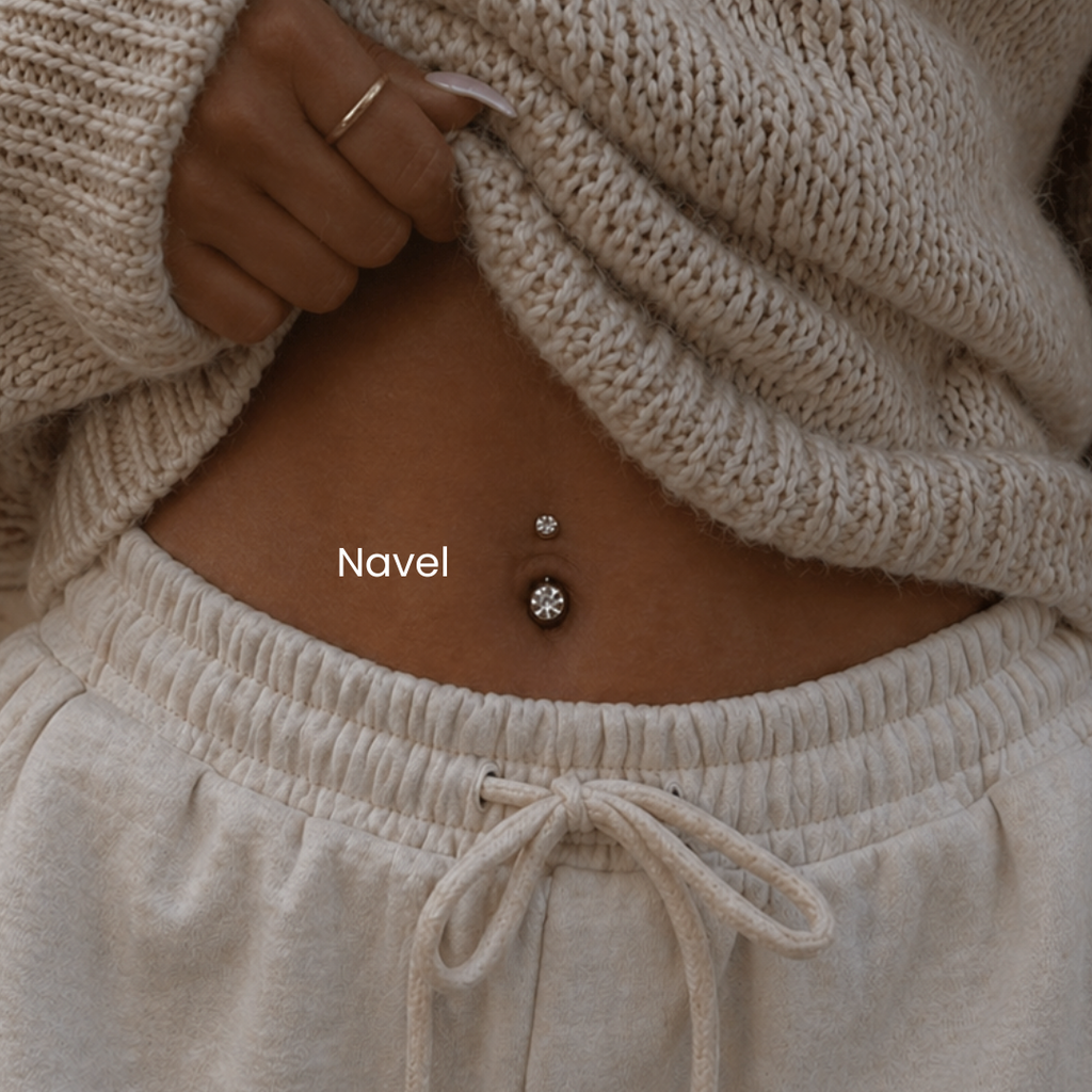 Delicate Belly Button Piercing in NYC Navel Piercing at DOVIANA