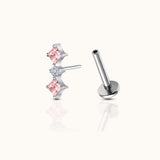 Diamond Shaped Pink CZ Bar Silver Threadless Labret Titanium Flat Back Earring by Doviana