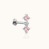 Diamond Shaped Pink CZ Bar Silver Threadless Labret Titanium Flat Back Earring by Doviana