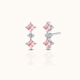 Diamond Shaped Pink CZ Bar Silver Threadless Labret Titanium Flat Back Earring by Doviana