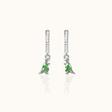 Sterling Silver T-Rex Animal Theme Green Stone CZ Drop 925 Silver Dinosaur Dangle Huggie Hoop Earrings by Doviana