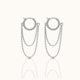 Beautiful Sterling Silver Double Layered Tassel Chain 925 Silver CZ Huggie Hoop Dangle Earrings by Doviana