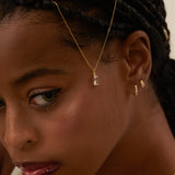 CZ Bezel Set Bead Huggie Hoop Earrings Gold Simple Classic Hoops by Doviana