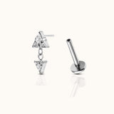 Duo Triangle CZ Dangle Bezel Drop Threadless Labret Titanium Flat Back Earring by Doviana