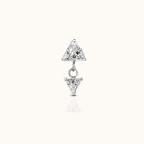 Duo Triangle CZ Dangle Bezel Drop Threadless Labret Titanium Flat Back Earring by Doviana