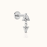 Duo Triangle CZ Dangle Bezel Drop Threadless Labret Titanium Flat Back Earring by Doviana