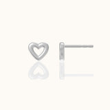 Friendship Love Shaped Silver Hollow Heart Stud Earrings by Doviana