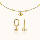 Evil Eye Hoop Earrings and Bead Necklace Set Bundle Set Best Deal