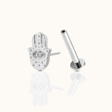 Evil Eye Protective Hamsa Hand Stud Threadless Titanium Flatback Earring by Doviana