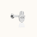 Evil Eye Protective Hamsa Hand Stud Threadless Titanium Flatback Earring by Doviana