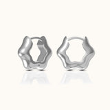 Floral Hexagon 925 Silver Chubby Hoop Earrings Chunky Bold Style by Doviana