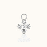 DOVIANA implant-grade titanium ear charm with four princess-cut clear CZ stones arranged in a polished silver-tone geometric cluster.